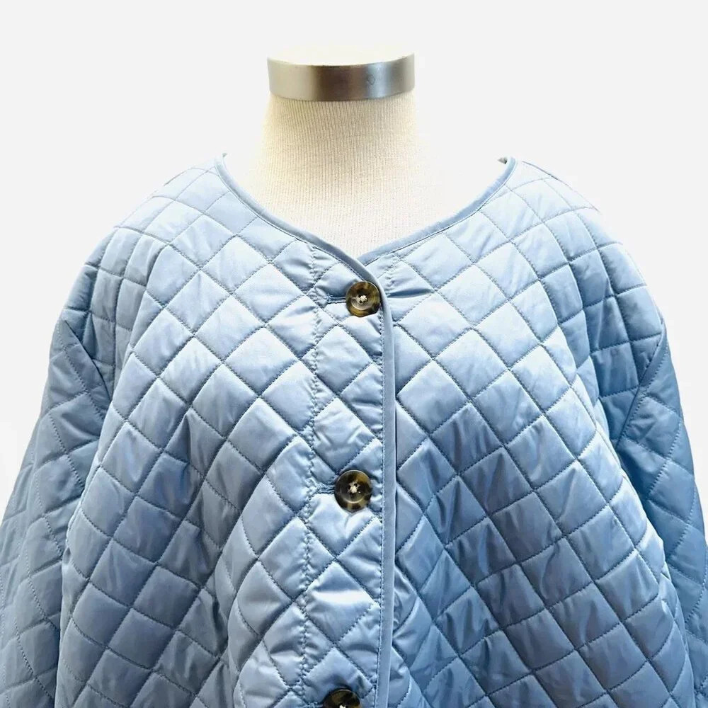 NWT CROFT&BARROW Women Button Down Collarless Quilted Blue Jacket Lightweight 4X - Picture 2 of 15